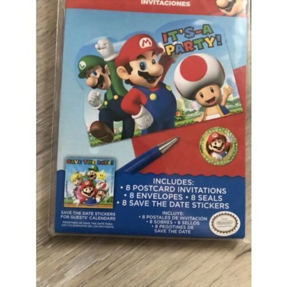 Super Mario Brothers  8 Invitations Count Birthday Party Invitations Kit.